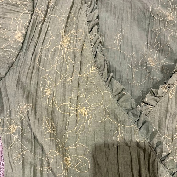 Green Wrap Tie Shirt With Embroidered Details - Picture 3 of 5